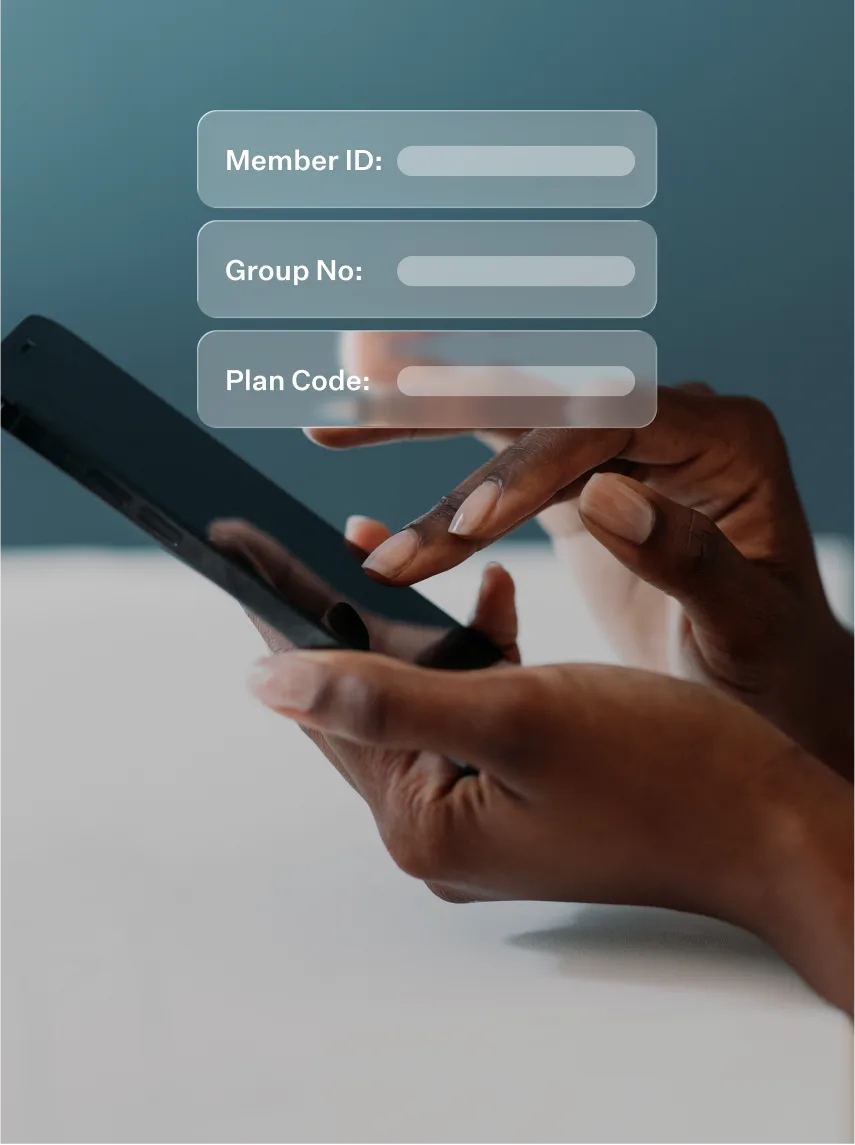 Insurance detail form fields over a phone.