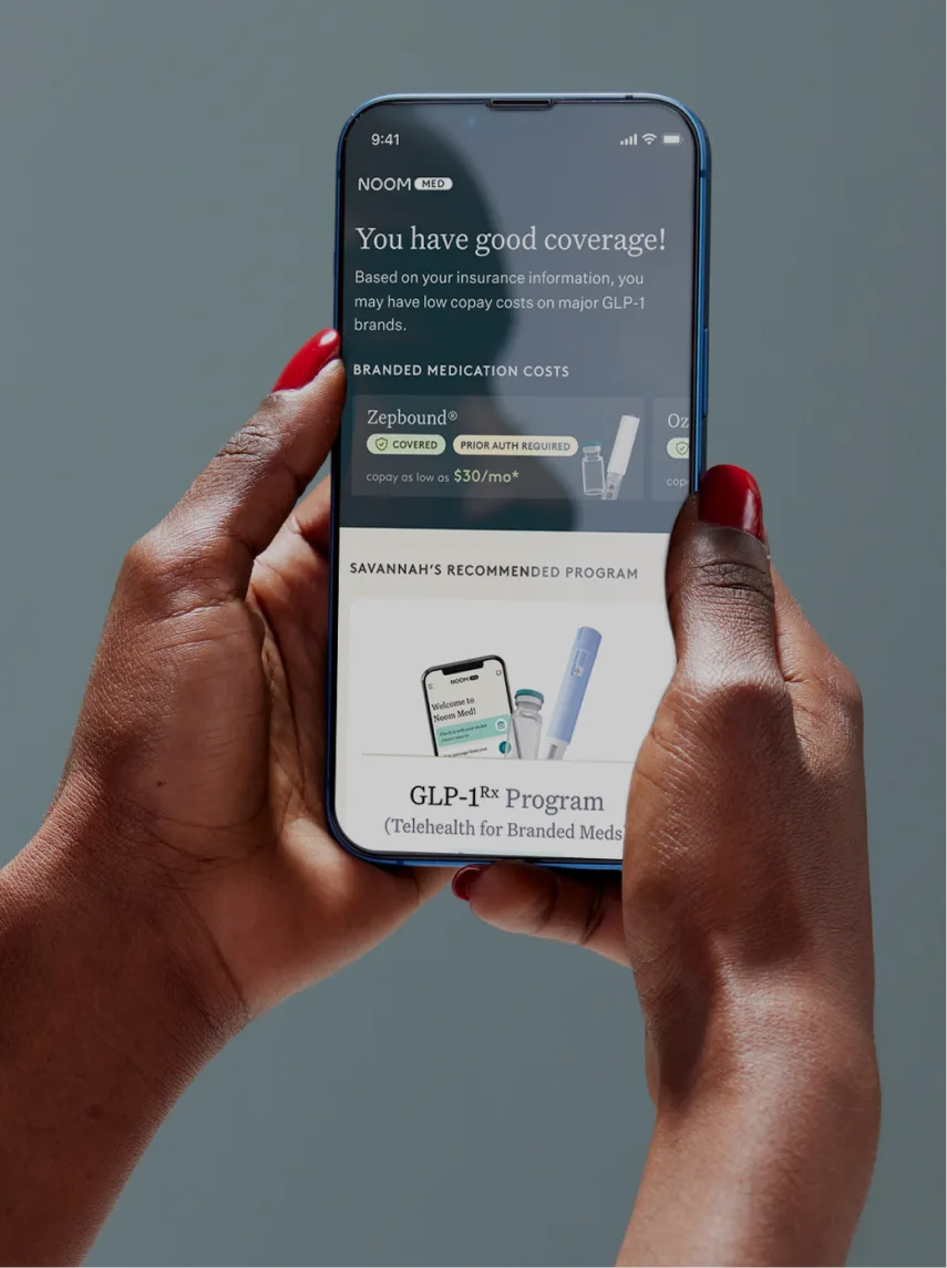 Coverage report and medication options on a phone.