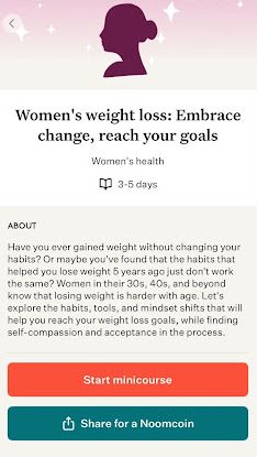App screen capture of Women's Health Module reads "Women's weight loss: Embrace change, reach your goals"