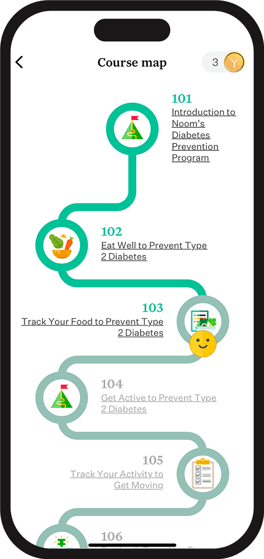 Noom DPP CDC-approved curriculum app screen